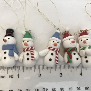 5 Miniature Polymer Snowmen Ornaments